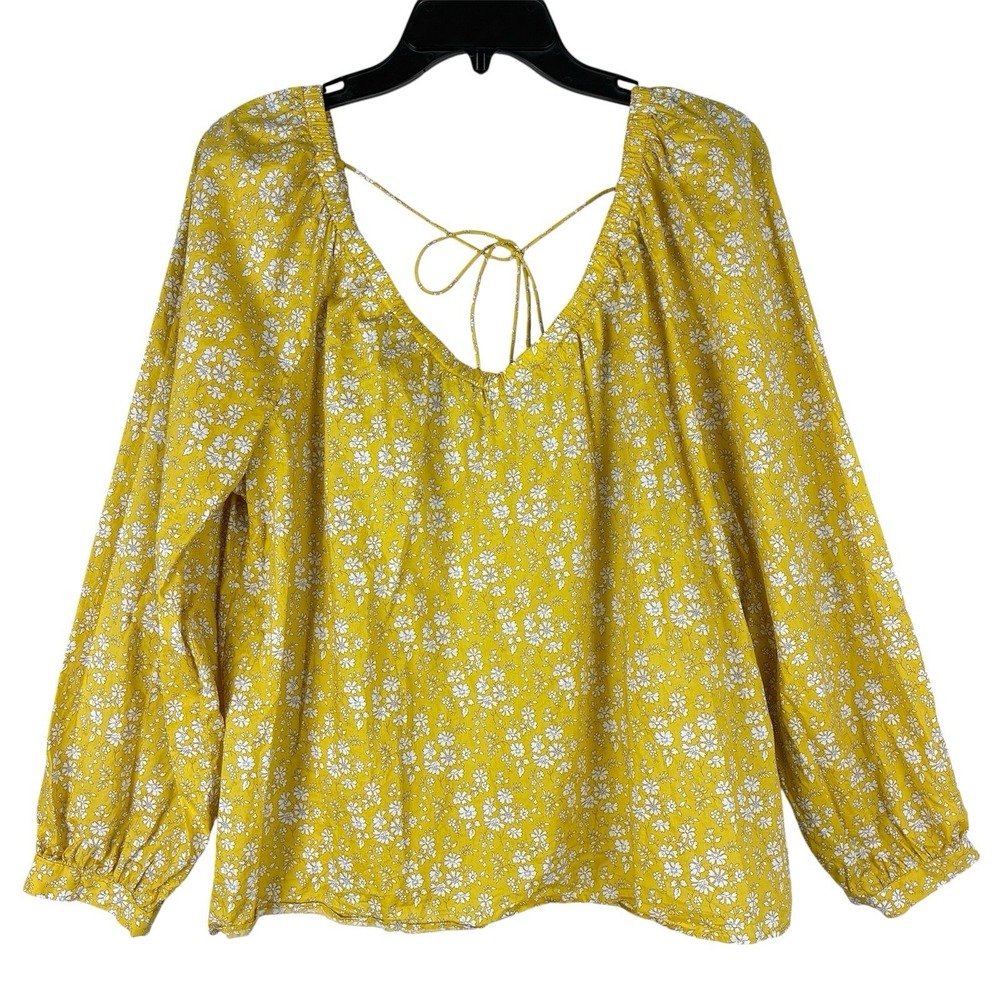 J Crew Liberty Art Fabrics Top Large Yellow Floral Peasant Long Sleeve Blouse